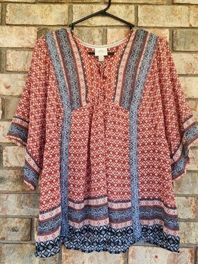 Boho Printed Peasant Top in Rust - Sanctuary